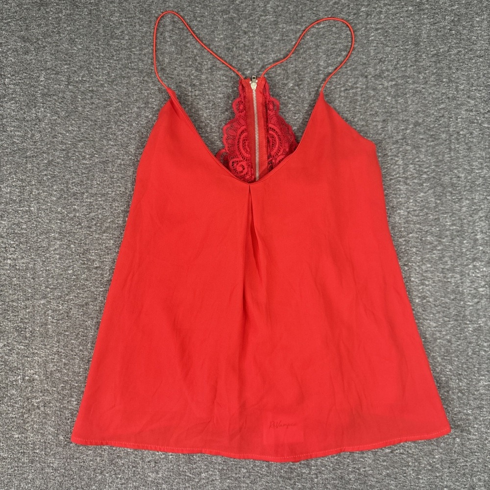 ReVamped Women's Red Lace Back Spaghetti Strap Camisole Tank Top, Size Large
